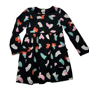 Hanna Andersson Girls Ghost Print Long Sleeve Pocket Dress Black 110cm US 5